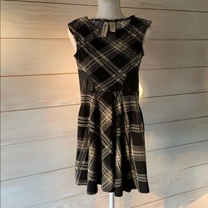 Black Plaid Flare Dress with Pockets